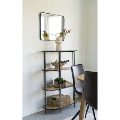 Ovales Regal in Eichenoptik mit schwarzem Stahlgestell, 85 × 36 × 111 cm | VIA X SELECTION