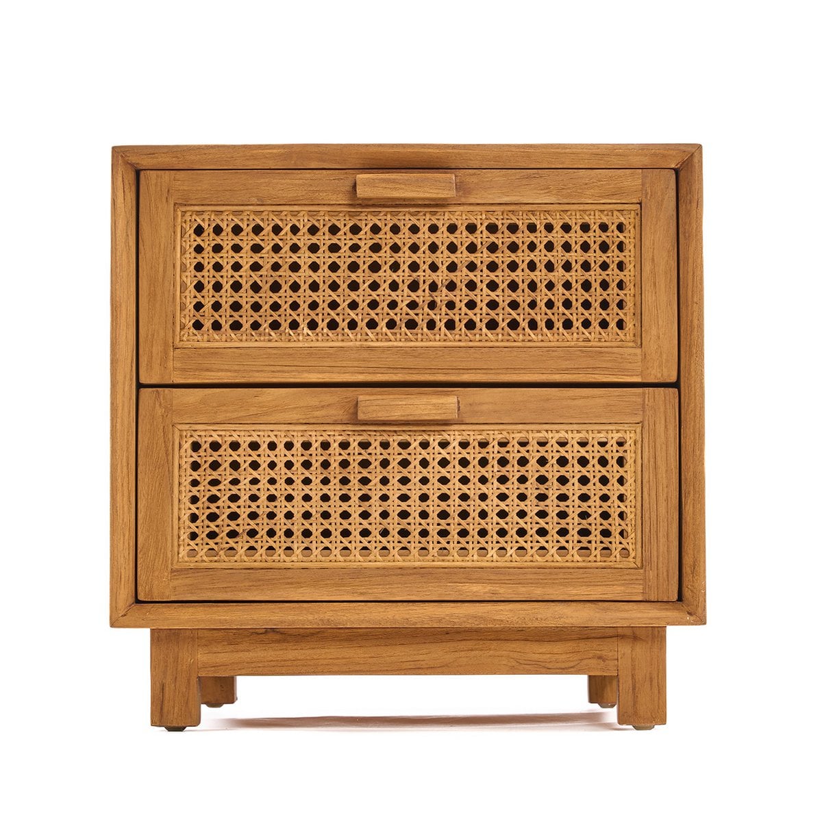 Nachttisch aus Teak und Rattan mit zwei Schubladen, 48 × 51 × 48 cm | VIA X SELECTION