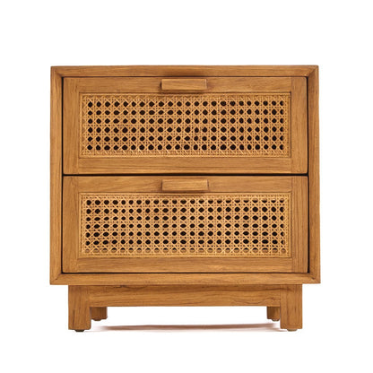 Nachttisch aus Teak und Rattan mit zwei Schubladen, 48 × 51 × 48 cm | VIA X SELECTION