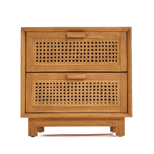 Nachttisch aus Teak und Rattan mit zwei Schubladen, 48 × 51 × 48 cm | VIA X SELECTION