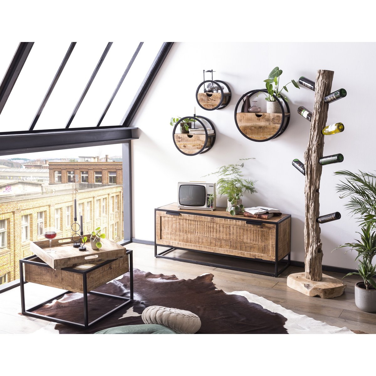 Weinregal aus recyceltem Teakholz für 13 Flaschen, 25 × 40 × 185 cm | VIA X SELECTION