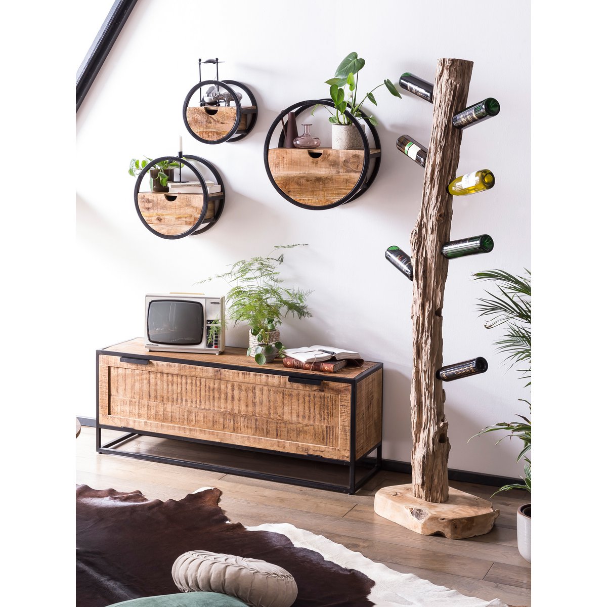 Weinregal aus recyceltem Teakholz für 13 Flaschen, 25 × 40 × 185 cm | VIA X SELECTION