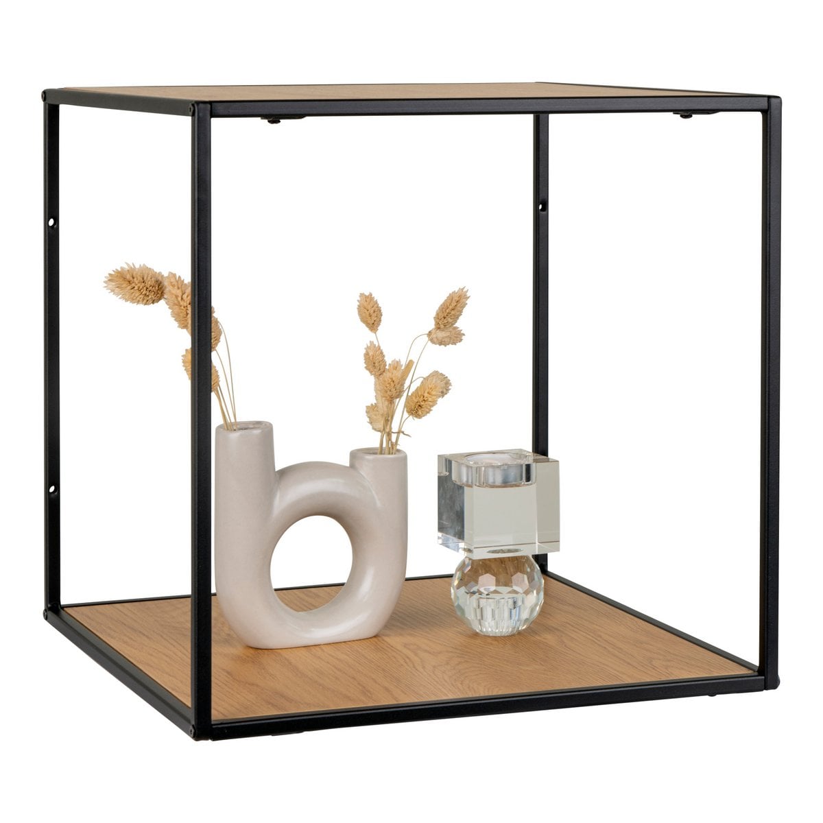 Würfelförmiges Wandregal eichenfarben-schwarz, 36 × 36 × 36 cm | VIA X SELECTION