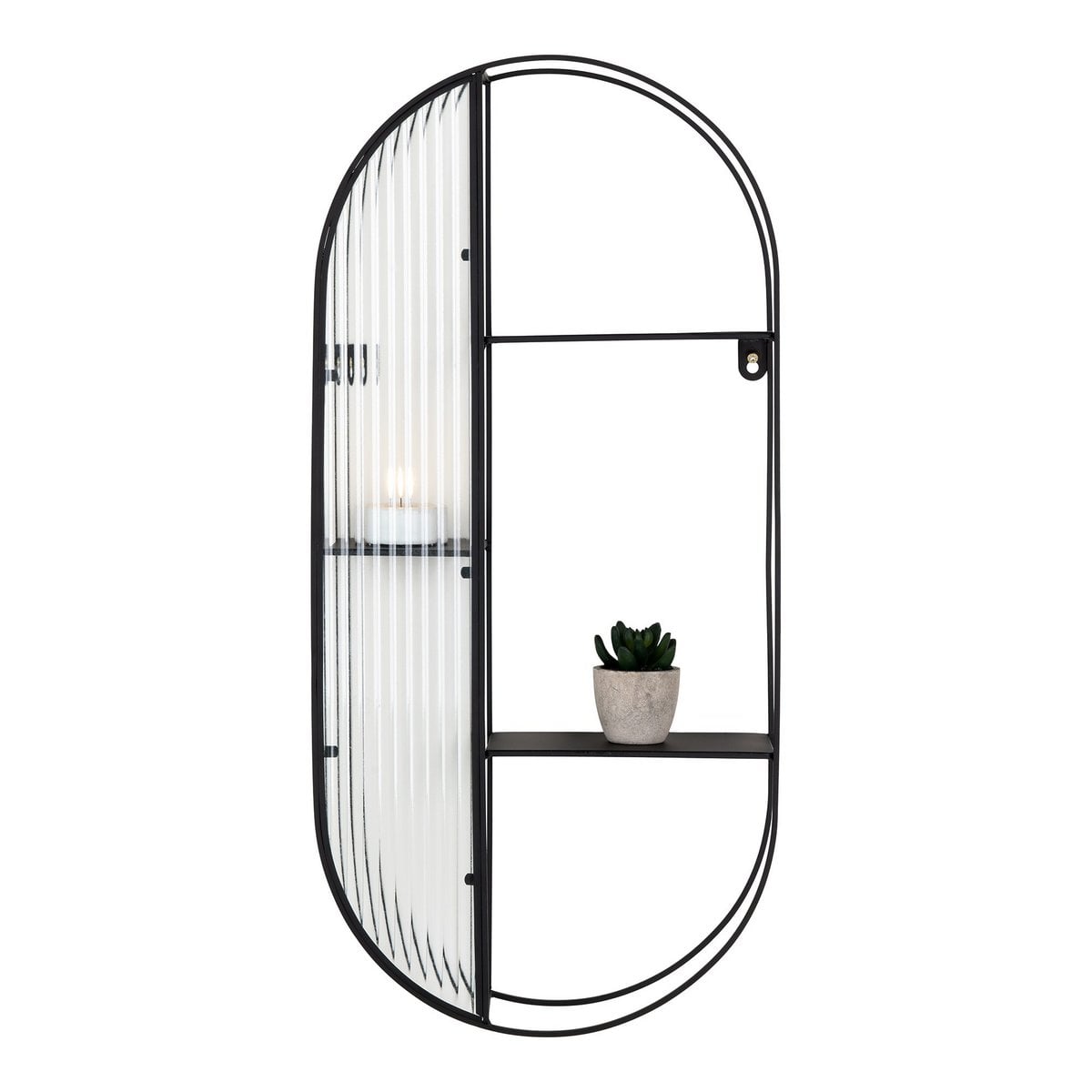 Wandregal mit 3 Glasablagen schwarz, 32 × 11 × 68 cm | VIA X SELECTION