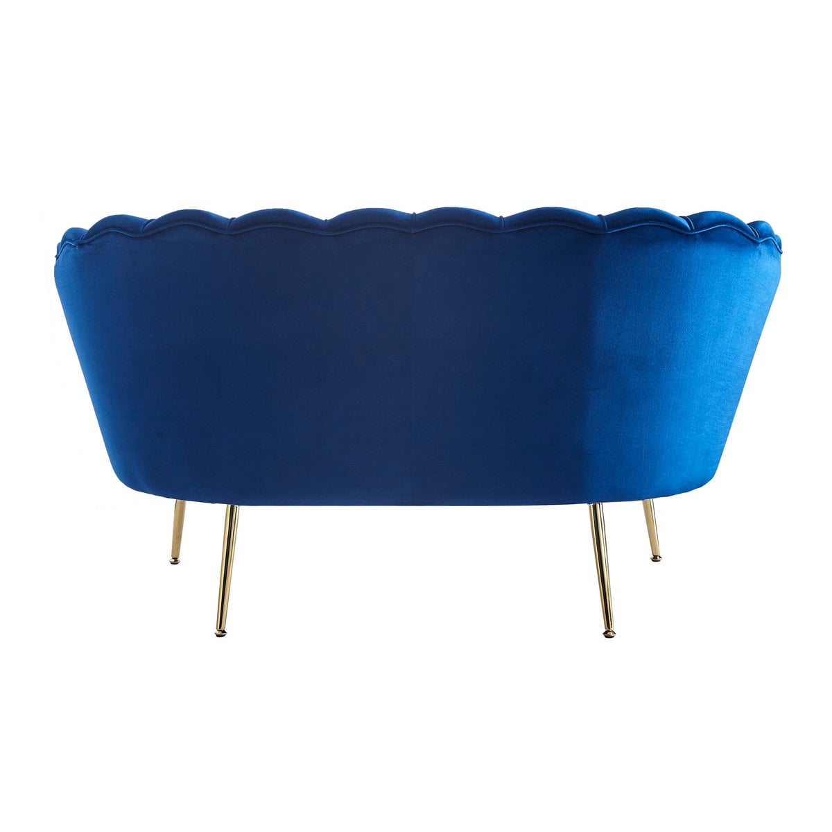 Muschelsofa in dunkelblauer Samtoptik mit goldfarbenem Metallgestell | VIA X SELECTION