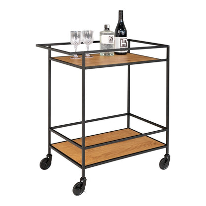 Barwagen in Eichenoptik und Schwarz, 68 × 40 × 79 cm | VIA X SELECTION