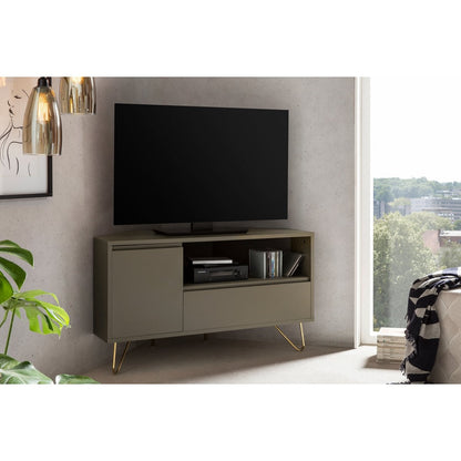TV-Ecklowboard in Grau mit goldfarbenen Metallbeinen, 100 × 50 × 58 cm | VIA X SELECTION
