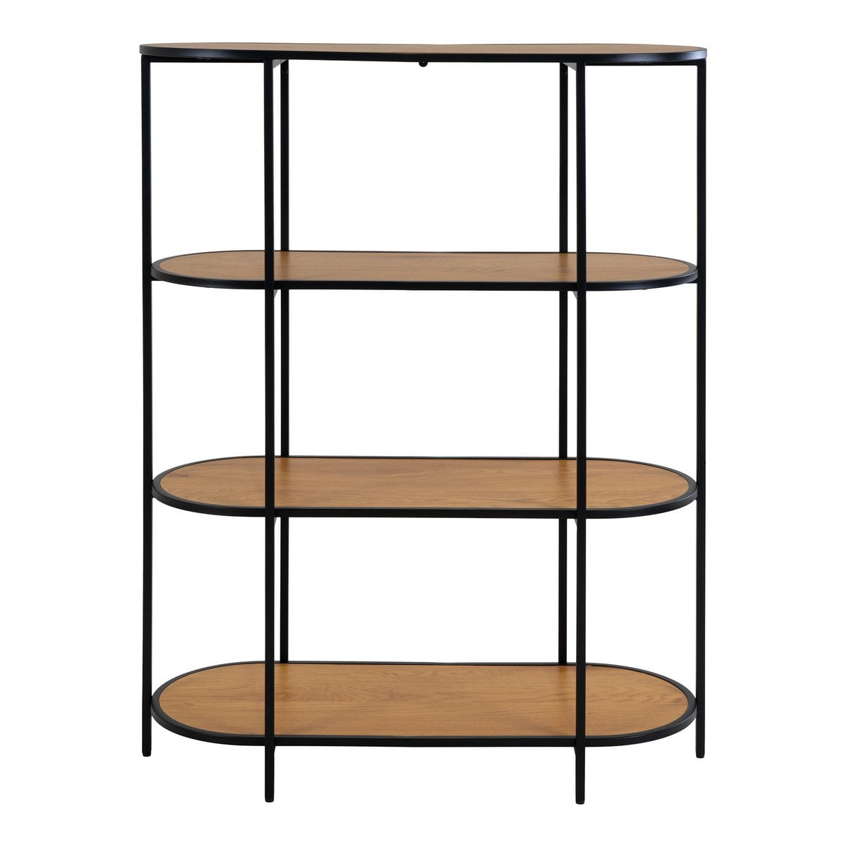 Ovales Regal in Eichenoptik mit schwarzem Stahlgestell, 85 × 36 × 111 cm | VIA X SELECTION