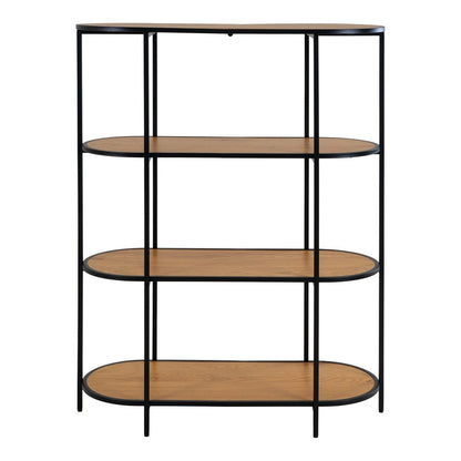 Ovales Regal in Eichenoptik mit schwarzem Stahlgestell, 85 × 36 × 111 cm | VIA X SELECTION