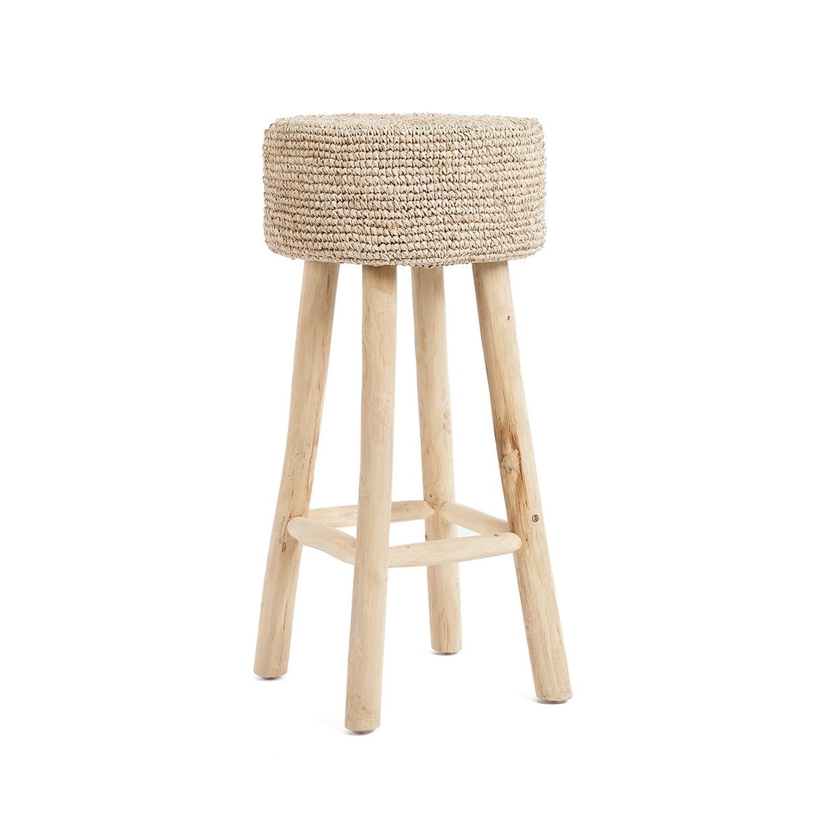 Barhocker aus Raffia und Teakholz in Natur | VIA X SELECTION