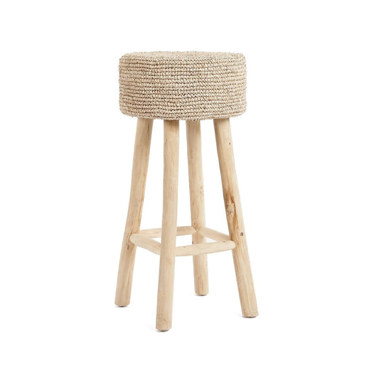 Barhocker aus Raffia und Teakholz in Natur | VIA X SELECTION