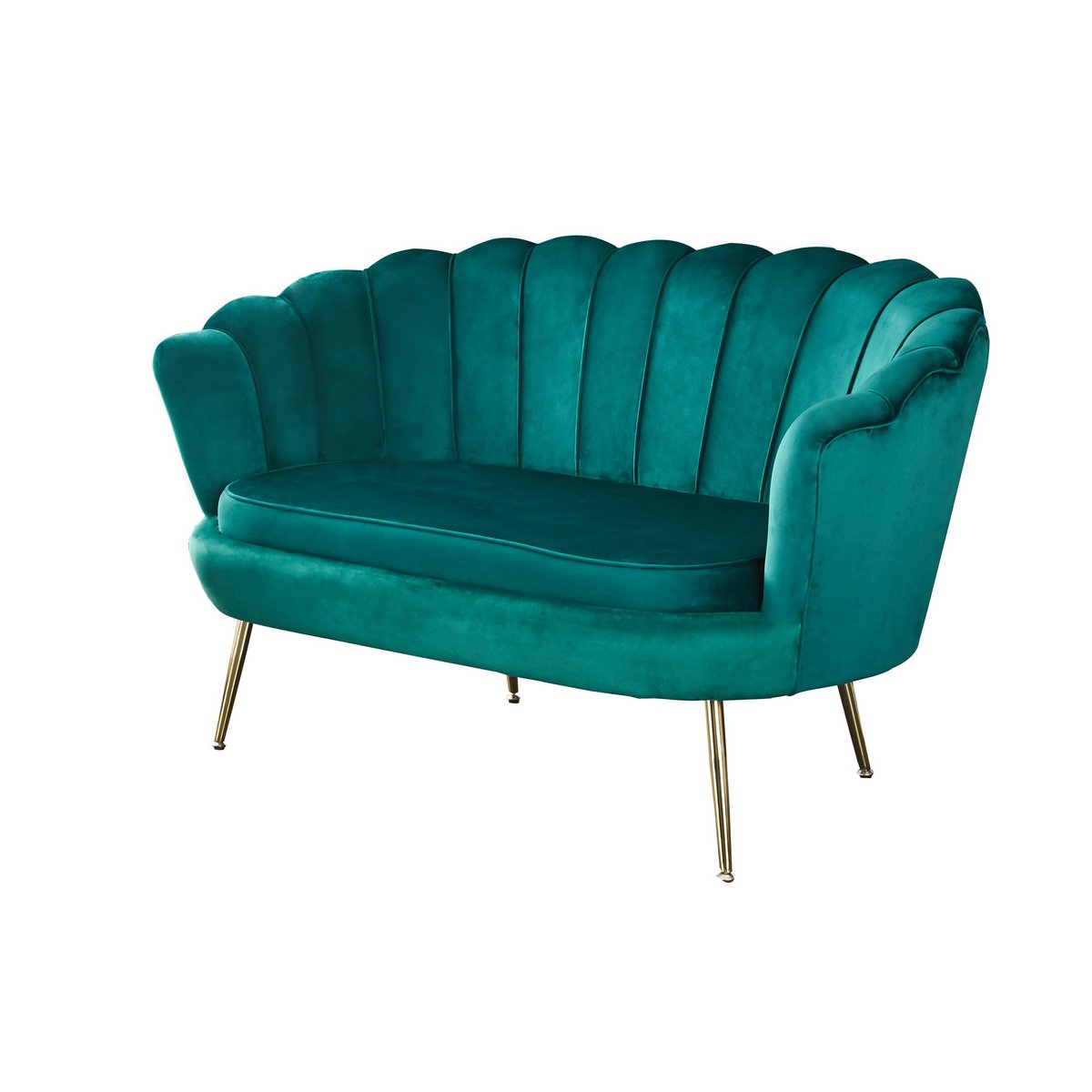 Muschelsofa in grüner Samtoptik mit goldfarbenem Metallgestell | VIA X SELECTION