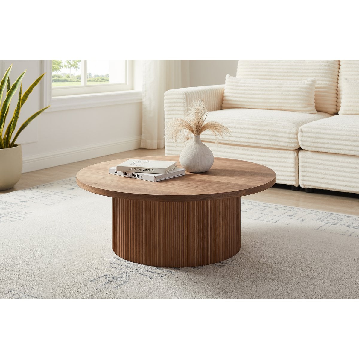 Runder Couchtisch aus Walnussfurnier mit Lamellenfuß, Ø, 85 × 33 cm | VIA X SELECTION