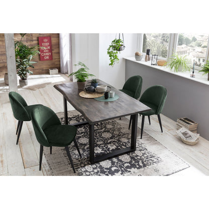 Esstisch Mangoholz grau Baumkante schwarzes Kufengestell, 160 × 85 cm | VIA X SELECTION