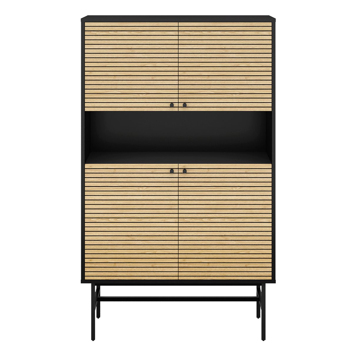 Highboard schwarz mit Eichenfront, 40 × 100 × 155 cm | VIA X SELECTION
