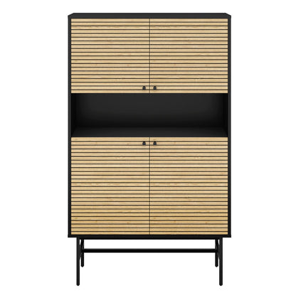 Highboard schwarz mit Eichenfront, 40 × 100 × 155 cm | VIA X SELECTION