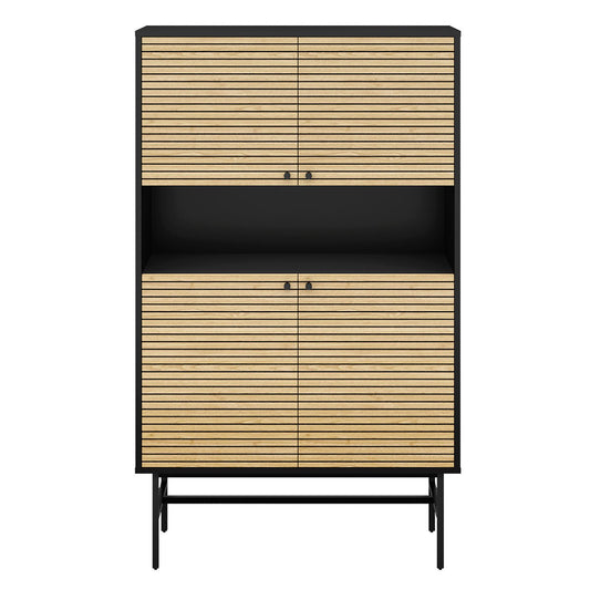 Highboard schwarz mit Eichenfront, 40 × 100 × 155 cm | VIA X SELECTION
