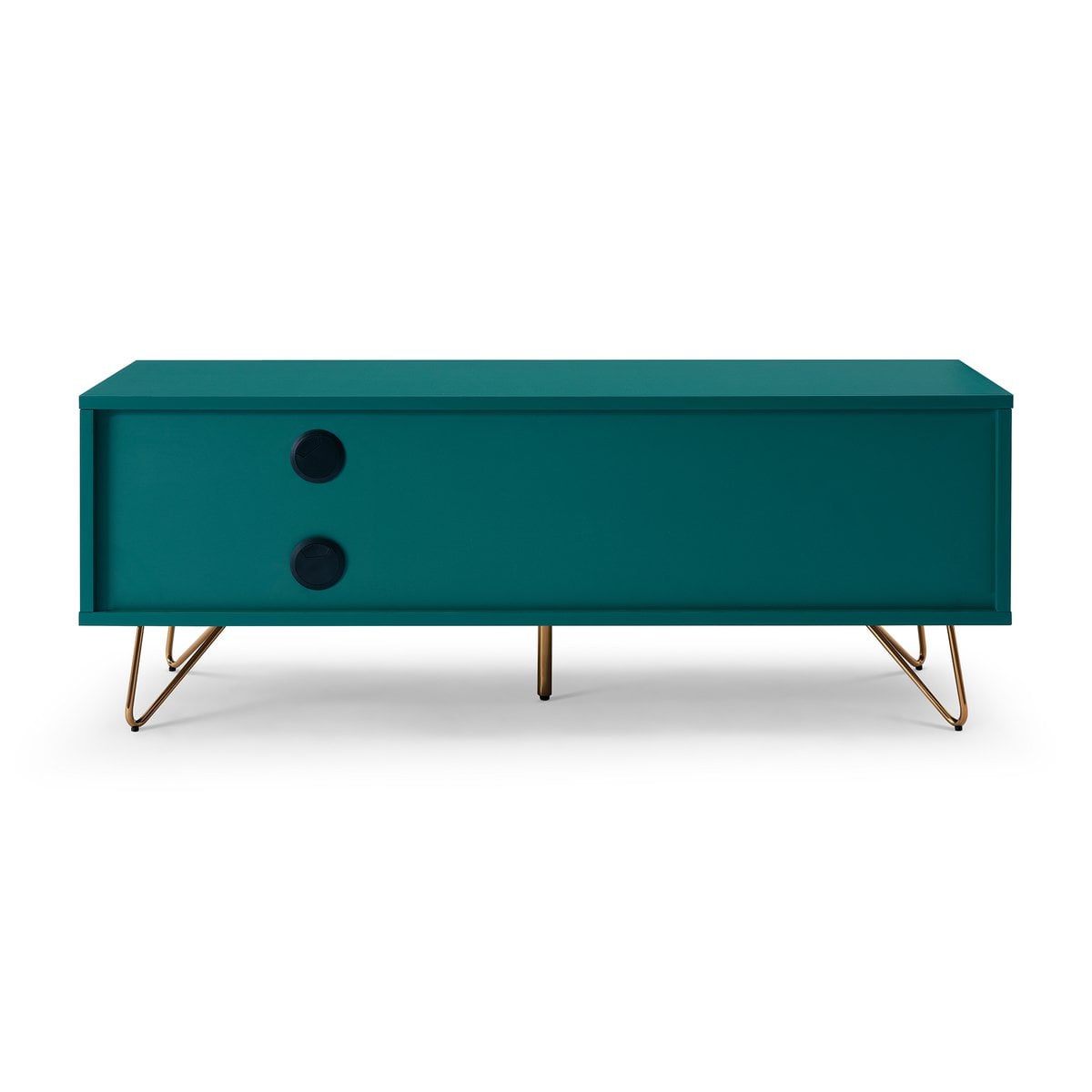 TV-Lowboard in Blaugrün mit goldfarbenen Metallbeinen, 120 × 40 × 45 cm | VIA X SELECTION