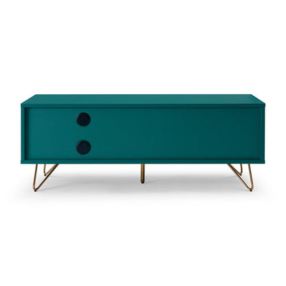 TV-Lowboard in Blaugrün mit goldfarbenen Metallbeinen, 120 × 40 × 45 cm | VIA X SELECTION