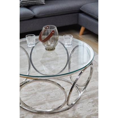 Runder Couchtisch aus Glas und Edelstahl mit Ringgestell, Ø, 80 × 40 cm | VIA X SELECTION
