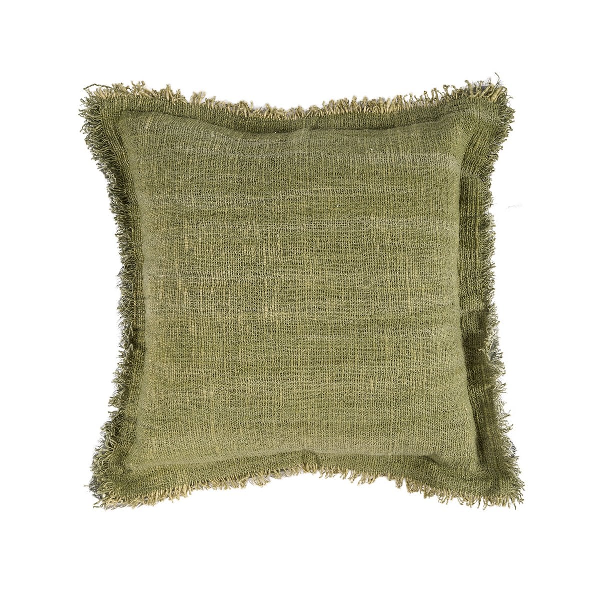 Kissenbezug aus Baumwolle in Grün mit Fransen, 50 × 50 cm | VIA X SELECTION