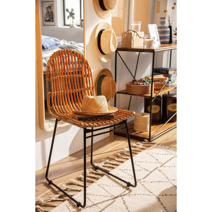 TOM TAILOR Home Esszimmerstuhl aus Rattan mit dichtem Geflecht und schwarzem Metallgestell im 2er-Set | VIA X SELECTION