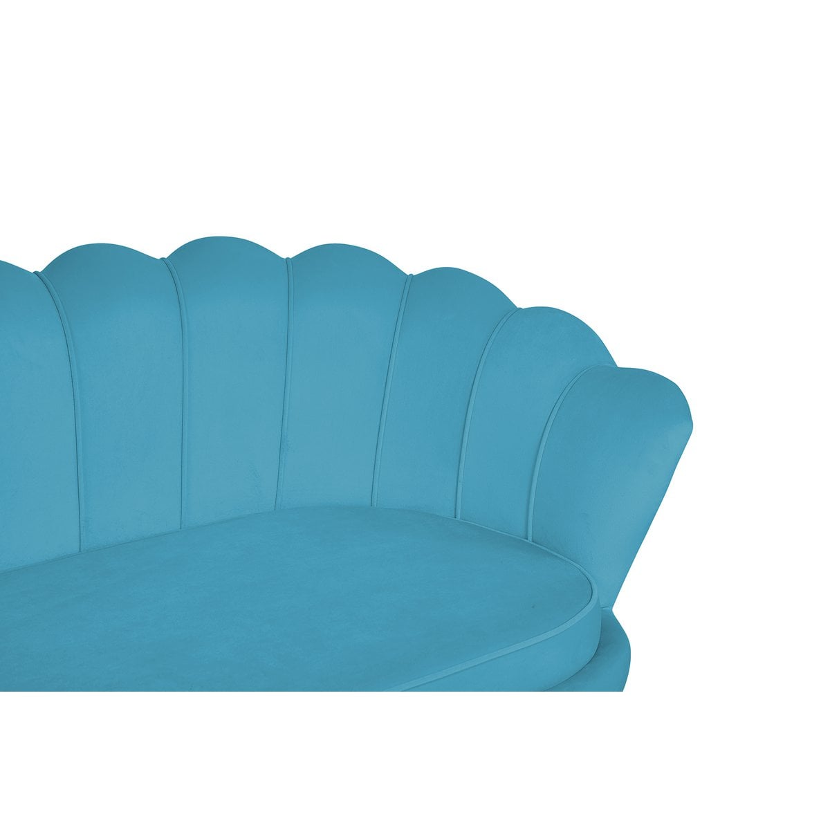 3-Sitzer-Muschelsofa in blauer Samtoptik mit goldfarbenem Metallgestell | VIA X SELECTION