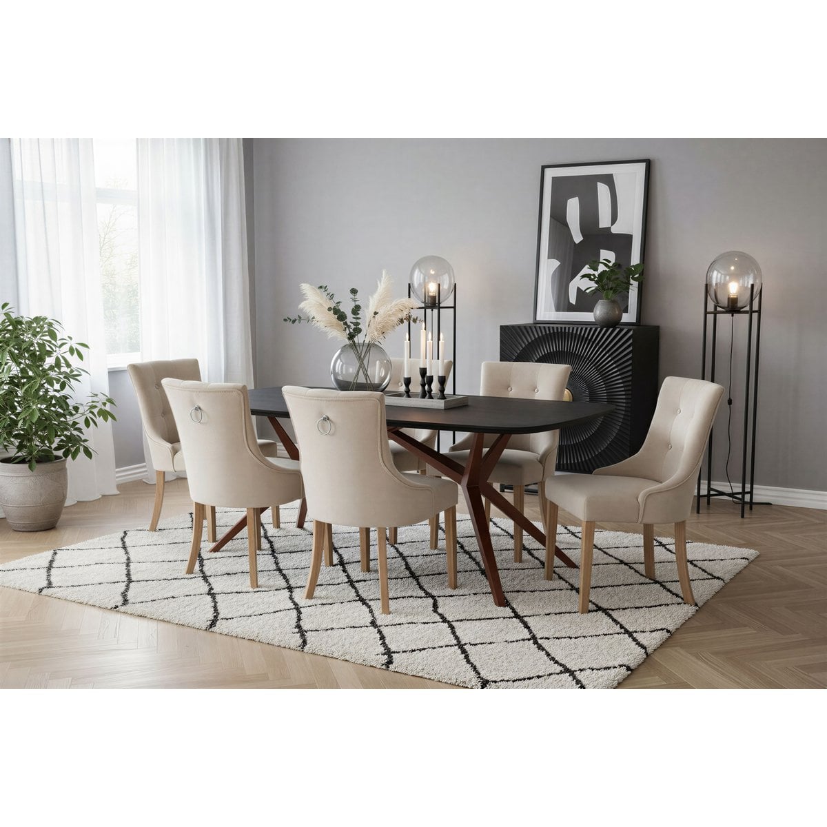 Esstisch Mangoholz schwarz Sterngestell antikbraun, 220 × 100 cm | VIA X SELECTION