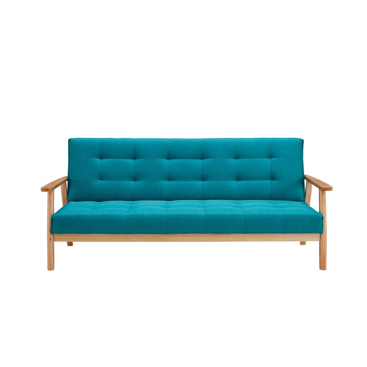 Schlafsofa in petrolfarbenem Strukturstoff mit Holzgestell | VIA X SELECTION