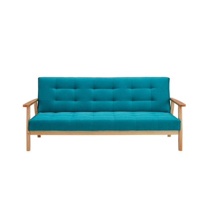 Schlafsofa in petrolfarbenem Strukturstoff mit Holzgestell | VIA X SELECTION