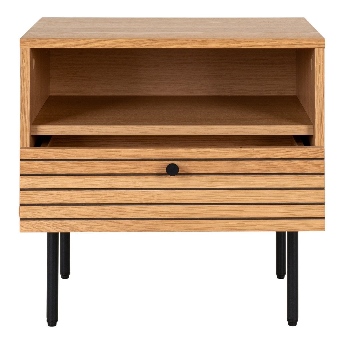 Beistelltisch mit Schublade in Eiche und Schwarz, 50 × 40 × 50 cm | VIA X SELECTION