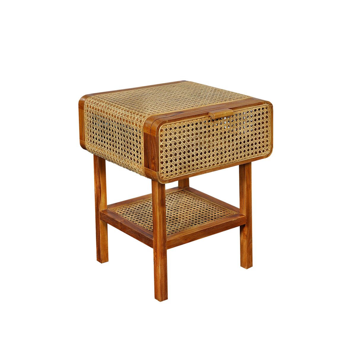 Nachttisch aus recyceltem Teak mit Wiener Geflecht, 45 × 48 × 60 cm | VIA X SELECTION