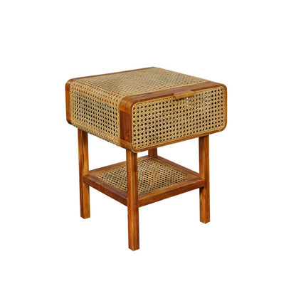 Nachttisch aus recyceltem Teak mit Wiener Geflecht, 45 × 48 × 60 cm | VIA X SELECTION