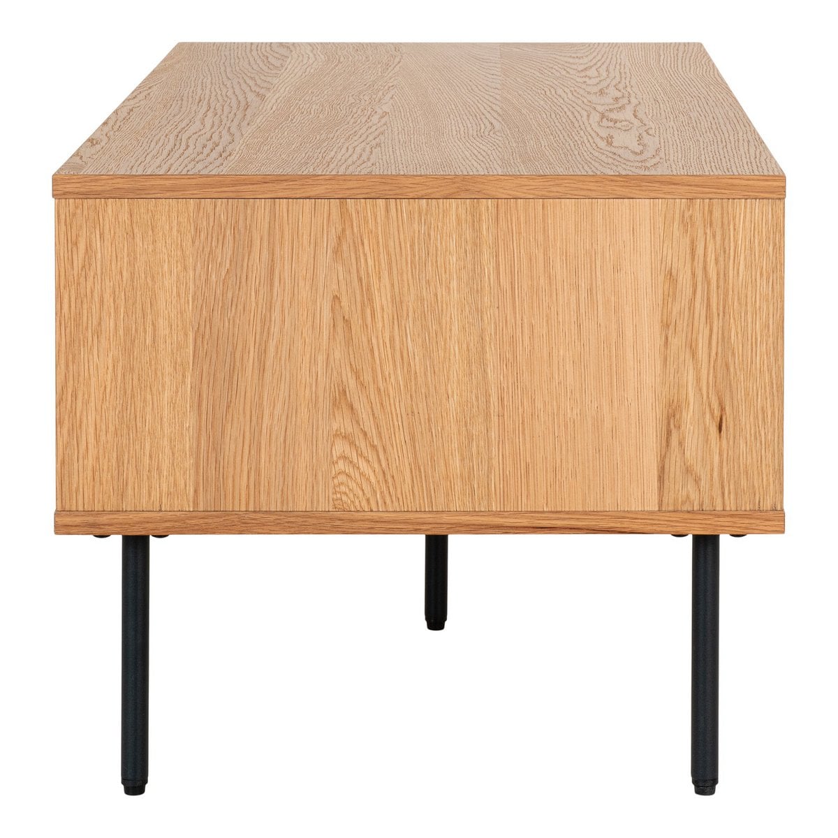 Couchtisch aus Eichenfurnier mit schwarzem Stahlgestell und zwei Schubladen, 100 × 50 × 45 cm | VIA X SELECTION