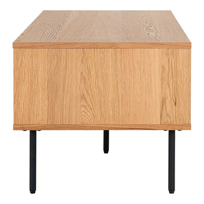 Couchtisch aus Eichenfurnier mit schwarzem Stahlgestell und zwei Schubladen, 100 × 50 × 45 cm | VIA X SELECTION