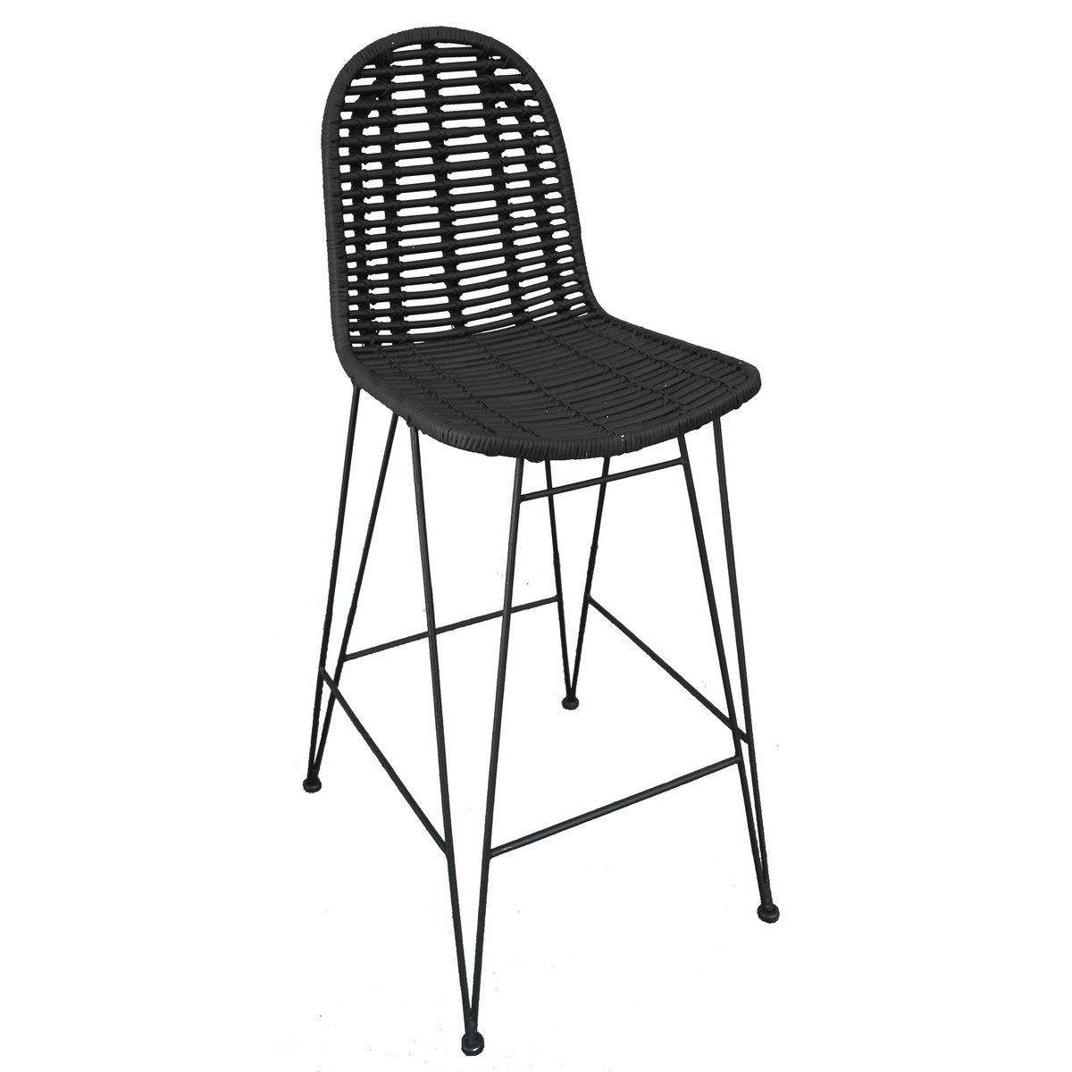 Barhocker aus Rattan schwarz mit Rückenlehne | VIA X SELECTION
