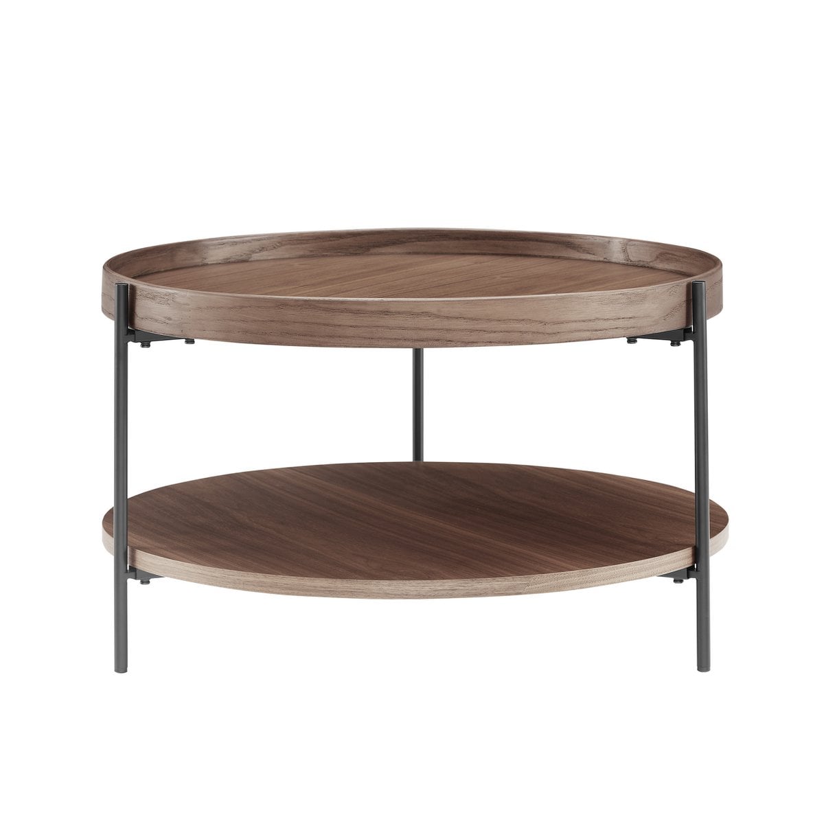 Runder Couchtisch im Walnusston mit zwei Ebenen, Ø, 69 × 39 cm | VIA X SELECTION