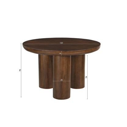 Runder Esstisch Mangoholz drei Zylinderfüße 120 cm | VIA X SELECTION