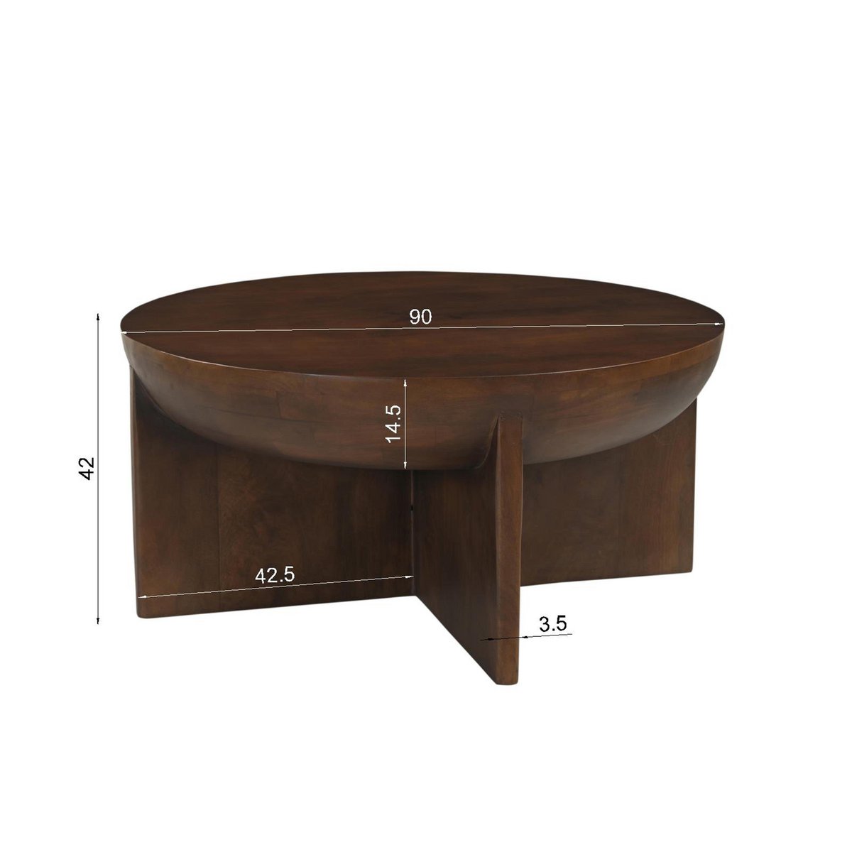 Runder Couchtisch aus Mangoholz mit halbrunder Form, Ø, 90 × 42 cm | VIA X SELECTION
