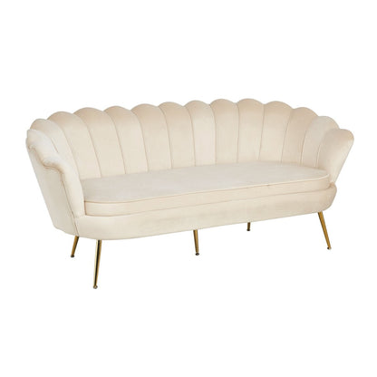 3-Sitzer-Muschelsofa in beigefarbener Samtoptik mit goldfarbenem Metallgestell | VIA X SELECTION