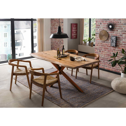 Esstisch Akazienholz Naturton Metallgestell, 160 × 85 cm | VIA X SELECTION