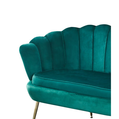 Muschelsofa in grüner Samtoptik mit goldfarbenem Metallgestell | VIA X SELECTION