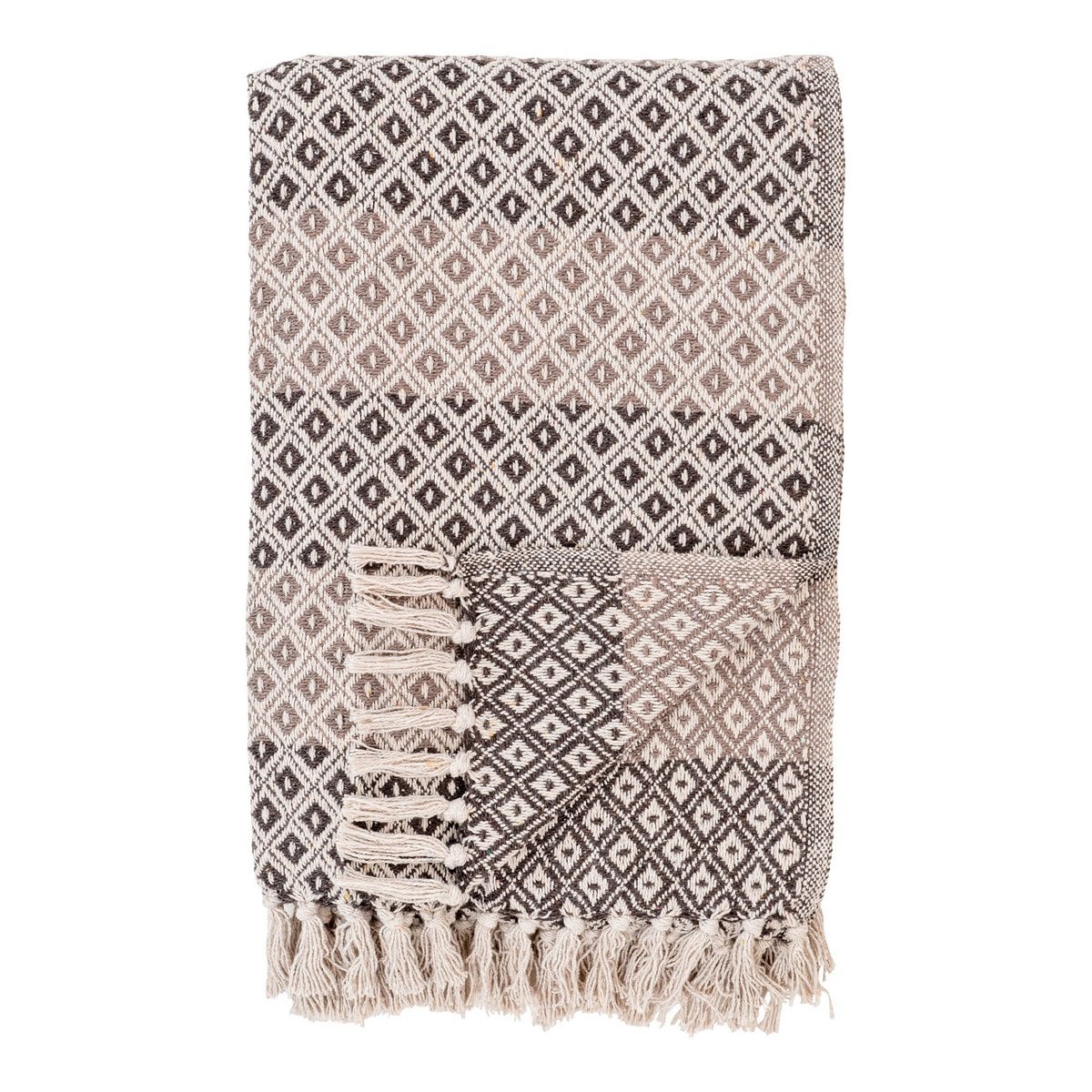 Plaid mit geometrischem Muster in Braun, Beige und Weiß, 130 × 180 cm | VIA X SELECTION