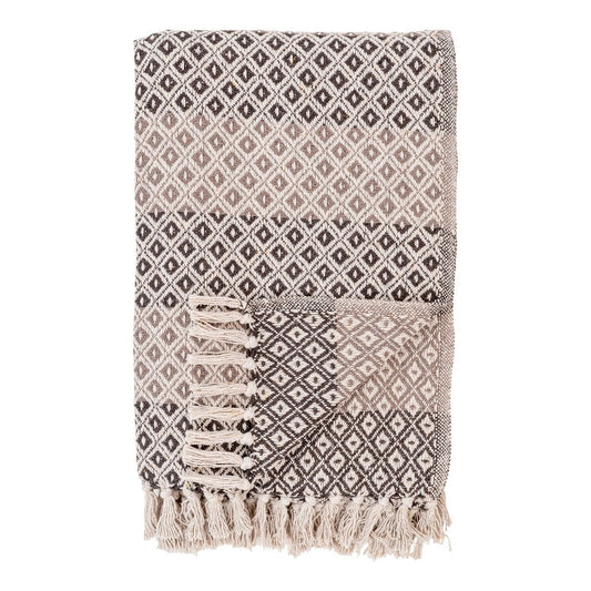 Plaid mit geometrischem Muster in Braun, Beige und Weiß, 130 × 180 cm | VIA X SELECTION