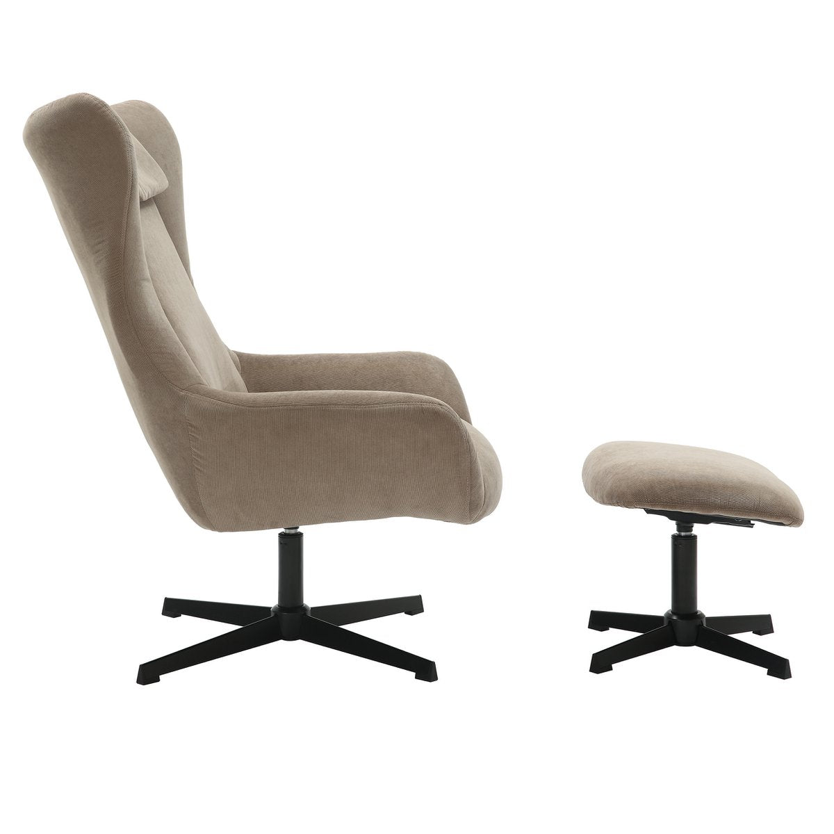 Drehsessel mit Hocker in Cord-Optik braun | VIA X SELECTION