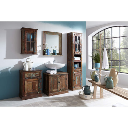 Wandspiegel aus Altholz mit schmaler Ablage, 68 × 79 cm | VIA X SELECTION