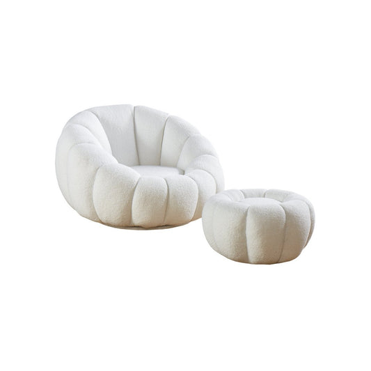 Sessel mit Hocker in Teddyfell-Optik weiß | VIA X SELECTION