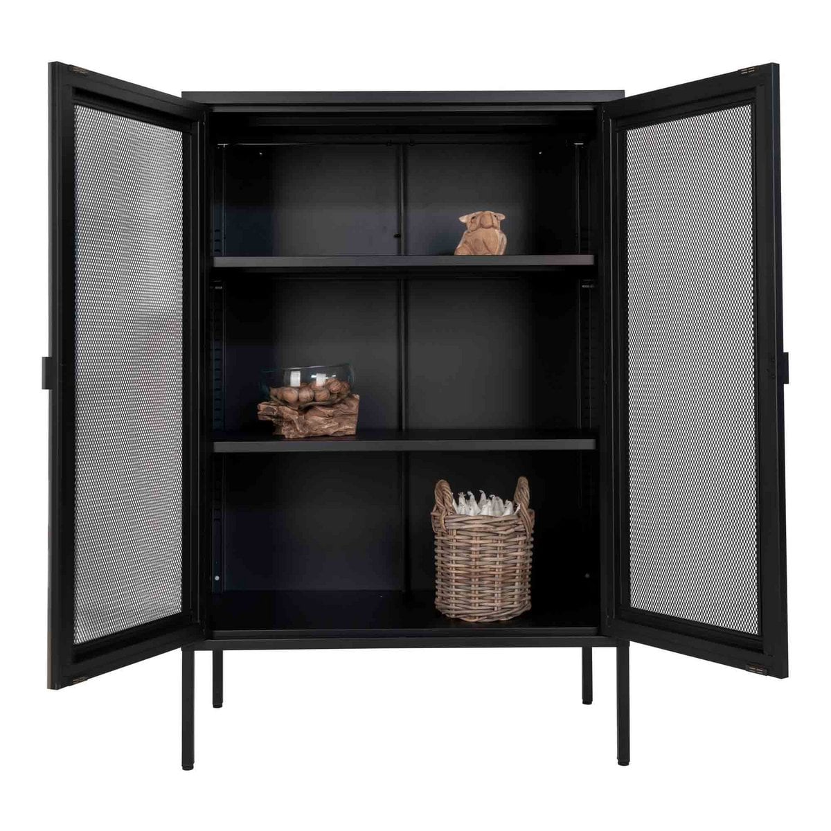 Vitrinenschrank aus schwarzem Stahl mit Gittertüren, 80 × 40 × 120 cm | VIA X SELECTION
