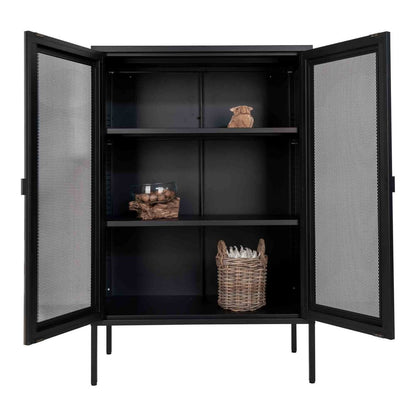 Vitrinenschrank aus schwarzem Stahl mit Gittertüren, 80 × 40 × 120 cm | VIA X SELECTION