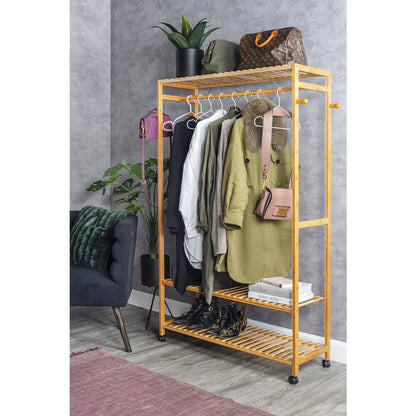 Kleiderständer aus Bambus mit Rollen und Ablage, 113 × 165 cm | VIA X SELECTION